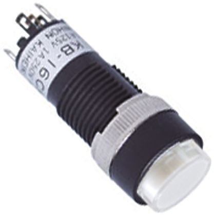 KB-16CKS1-59WGNS, NKK Switches Single Pole Double Throw (SPDT) Latching White LED Push Button Switch, 12.3 (Dia.)mm, Panel Mount, Кнопочный переключатель