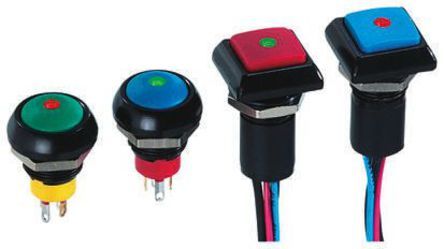 IPR3SAD6L0G, APEM Single Pole Single Throw (SPST) Momentary Green LED Push Button Switch, IP67, 13.6 (Dia.)mm, Panel Mount, 28V dc, Кнопочный переключатель