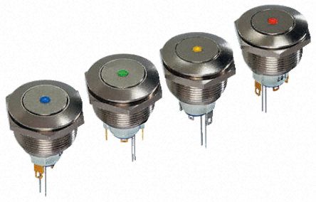 AV031L1EA200, APEM Latching Blue LED Push Button Switch, IP65, IP67, 19.2 (Dia.)mm, Panel Mount, 48V dc, Кнопочный переключатель