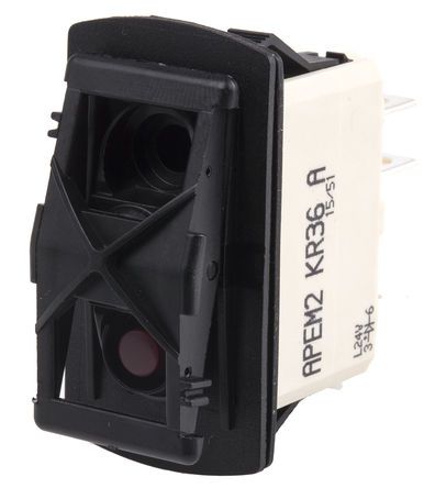 KR362AKXJA, APEM Illuminated Single Pole Single Throw (SPST), On-On Rocker Switch Panel Mount, Клавишный переключатель