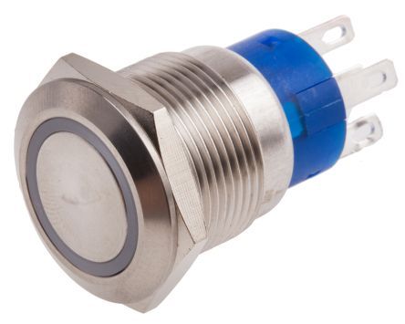 MPB19-A0F10E-524-JQ, RS PRO Single Pole Double Throw (SPDT) Momentary Yellow LED Push Button Switch, IP67, 19.2 (Dia.)mm, Panel Mount, 250V, Кнопочный переключатель