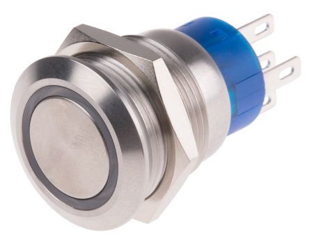 MPB19-A0F10R-512-JQ, RS PRO Single Pole Double Throw (SPDT) Momentary Yellow LED Push Button Switch, IP67, 19.2 (Dia.)mm, Panel Mount, 250V, Кнопочный переключатель