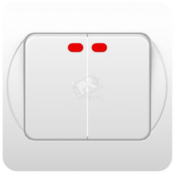 SUNNY Выключатель двухклавишный скрытый белый с индикацией 10А (5123)