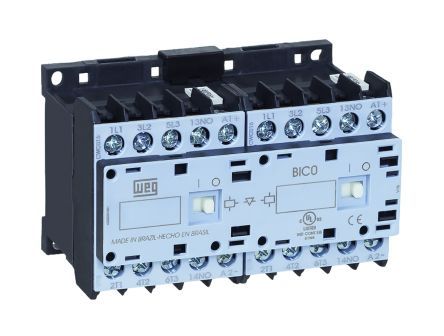 CWCI09-01-30D24, WEG 3 Pole Reversing Reversing Contactor - 9 A, 230 V ac Coil, 3NO, 4 kW, Контактор