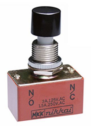 SB61B, NKK Switches Double Pole Double Throw (DPDT) Momentary Push Button Switch, 12.5 (Dia.)mm, Bushing, 125 V ac, 250 V ac, Кнопочный переключатель