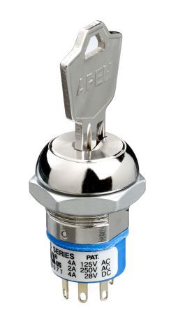 LK5GNB126N3, APEM Keylock Switch, SP3T, 4 A 3-Way, Выключатель с ключом