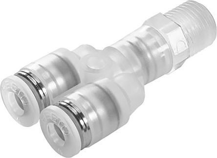 NPQP-Y-R18-Q8-FD-P10, Festo Pneumatic Double Y Threaded-to-Tube Adapter, R 1/8 Male Thread, 8mm Tube Connection, Переходник