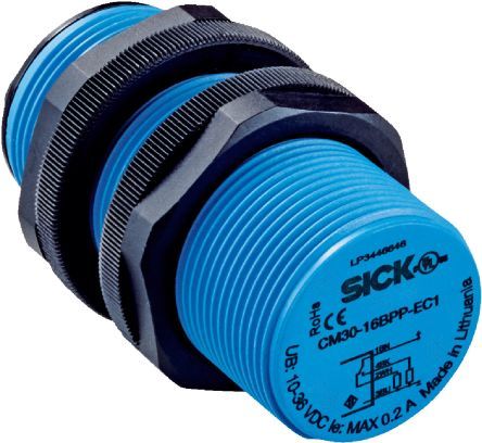 CM30-16BPP-EC1, Sick 74mm Flush Mount Capacitive sensor, PNP-NO/NC Output, 16 mm Detection Range, IP68, IP69K, Датчик
