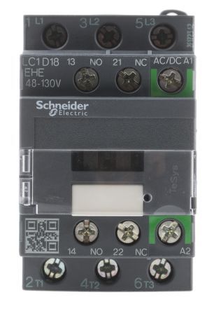LC1D18EHE, Schneider Electric 3 Pole Contactor - 18 A, 110 V ac/dc Coil, TeSys D Green, 3NO, 7.5 kW, Контактор
