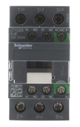 LC1D25KUE, Schneider Electric 3 Pole Contactor - 25 A, 230 V ac Coil, TeSys D Green, 3NO, 11 kW, Контактор