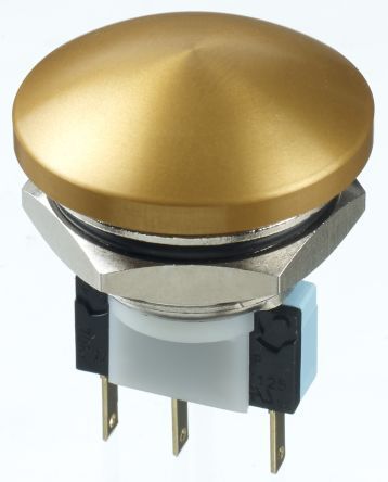 AV22PNA54, APEM Single Pole Double Throw (SPDT) Momentary Push Button Switch, IP65, 22.2 (Dia.)mm, Panel Mount, 250V ac, Кнопочный переключатель