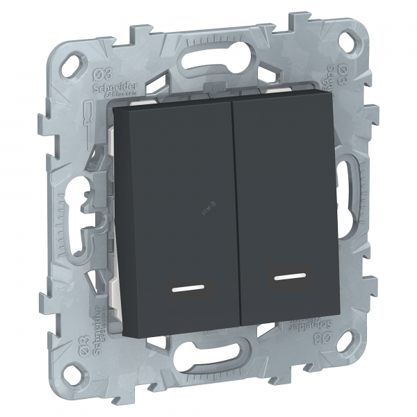 Выключатель UNICA NEW двухклавишный 2 модуля с подсветкой 2 х схема 1а антрацит