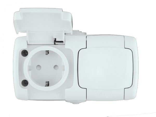 РОНДО IP44 О/У РОЗЕТКА двойная с заземлением со шторк., 16А, 250В, БЕЛЫЙ. Россия