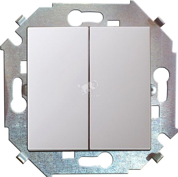 15 Выключатель двухклавишный проходной (переключатель) 16А 250В винтовой зажим белый