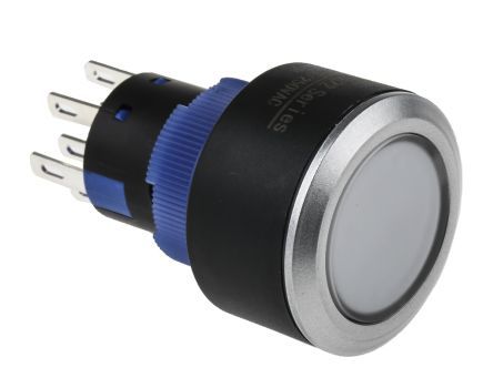 KPB22-8000-F20-7220-JQ, RS PRO Double Pole Double Throw (DPDT) Momentary Blue LED Push Button Switch, IP65, 22.2 (Dia.)mm, Panel Mount, 250V ac, Кнопочный переключатель