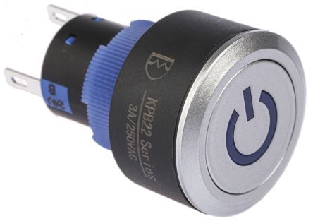 KPB22-88P7-F10-724-JQ, RS PRO Single Pole Double Throw (SPDT) Momentary Blue LED Push Button Switch, IP65, 22.2 (Dia.)mm, Panel Mount, Power, Кнопочный переключатель