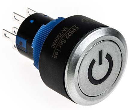 KPB22-88P1-F20-7220-JQ, RS PRO Double Pole Double Throw (DPDT) Momentary Blue LED Push Button Switch, IP65, 22.2 (Dia.)mm, Panel Mount, Power, Кнопочный переключатель