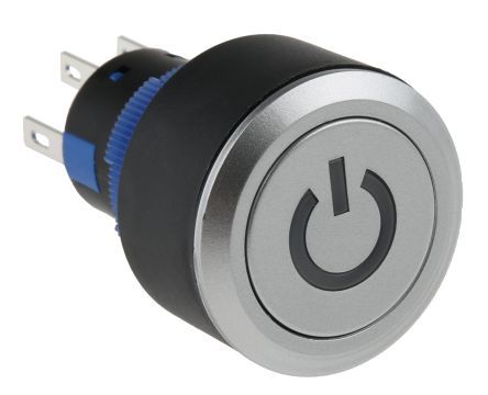 KPB22-88P1-F21-524-JQ, RS PRO Double Pole Double Throw (DPDT) Yellow LED Push Button Switch, IP65, 22.2 (Dia.)mm, Panel Mount, Power Symbol,, Кнопочный переключатель