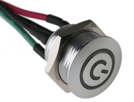 MPB16-CARP-5-T1R-0V, RS PRO Single Pole Single Throw (SPST) Momentary Yellow LED Push Button Switch, IP67, 16 (Dia.)mm, Panel Mount, Power, Кнопочный переключатель