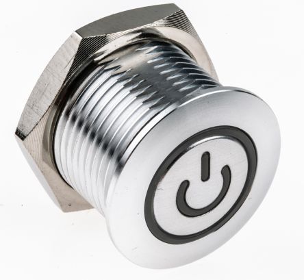 MPB16-CARP-5-JR-0V, RS PRO Single Pole Single Throw (SPST) Momentary Yellow LED Push Button Switch, IP67, 16 (Dia.)mm, Panel Mount, Power, Кнопочный переключатель