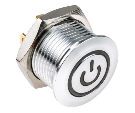 MPB16-CARP-7-JR-12V, RS PRO Single Pole Single Throw (SPST) Momentary Blue LED Push Button Switch, IP67, 16 (Dia.)mm, Panel Mount, Power, Кнопочный переключатель