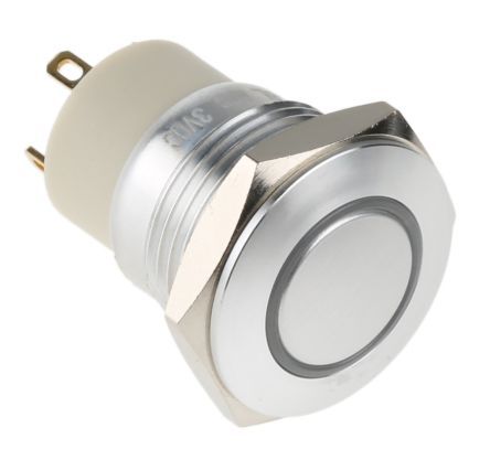 MPB16L-CARE-36-JR-12V, RS PRO Single Pole Single Throw (SPST) Momentary Green, Red LED Push Button Switch, IP67, 16 (Dia.)mm, Panel Mount, 36V, Кнопочный переключатель