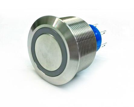 MPB25-A0F20E-524-JQ, RS PRO Double Pole Double Throw (DPDT) Momentary Yellow LED Push Button Switch, IP67, 25.2 (Dia.)mm, Panel Mount, 250V, Кнопочный переключатель