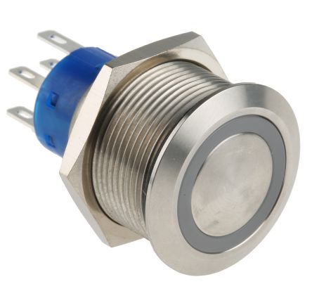 MPB22-A0F21E-724-JQ, RS PRO Double Pole Double Throw (DPDT) Blue LED Push Button Switch, IP67, 22.2 (Dia.)mm, Panel Mount, 250V ac, Кнопочный переключатель