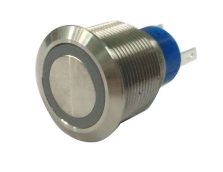 MPB22-A0F11E-724-JQ, RS PRO Single Pole Double Throw (SPDT) Blue LED Push Button Switch, IP67, 22.2 (Dia.)mm, Panel Mount, 250V ac, Кнопочный переключатель