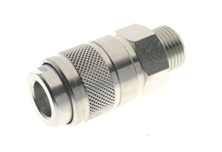 0012100001, RS PRO Pneumatic Quick Connect Coupling Nickel Plated Brass 1/4in Threaded, Муфта
