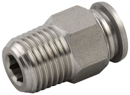 6000000004, RS PRO Threaded-to-Tube Pneumatic Fitting R 1/4 to Push In 6 mm, 20 bar, Прямой фитинг