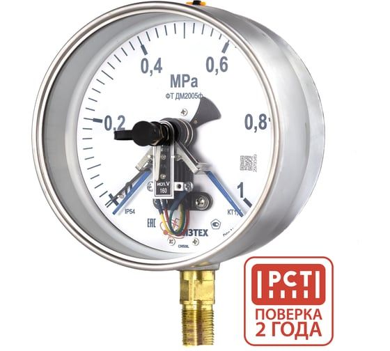 Манометр электроконтактный пылевлагозащищенный Физтех ДМ2005ф исп V 0-1 МПа кт.1,5 d.160 IP54 M20_1,5 РШ SG 4687205622358