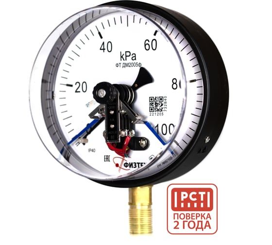 Манометр электроконтактный Физтех ДМ2005ф исп V 0-100 кПа кт.1,5 d.160 IP40 M20_1,5 РШ 4687205622433