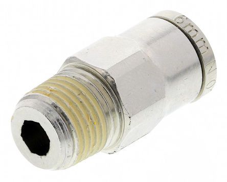 101250618, Norgren Threaded-to-Tube Pneumatic Fitting R 1/8 to Push In 6 mm, PNEUFIT Series, 18 bar, Переходник