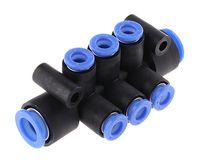 KM11-06-10-6, SMC 6 Outlet Ports PBT Pneumatic Manifold Tube-to-Tube Fitting, Push In 6 mm, Фитинг