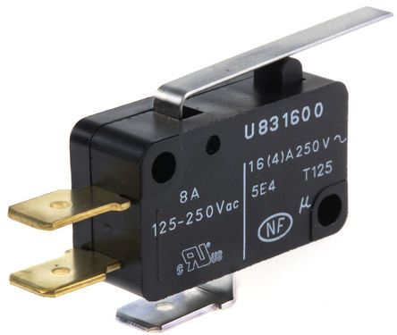 83160067, Crouzet SPDT Lever Microswitch, 16 A @ 250 V ac, Микропереключатель