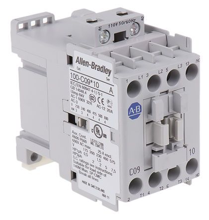 100-C09KD10, Allen Bradley 3 Pole Contactor - 9 A, 110 V ac Coil, 100 Series, 3NO, 4 kW, Контактор