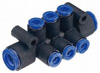 KM11-04-08-10, SMC 10 Outlet Ports PBT Pneumatic Manifold Tube-to-Tube Fitting, Push In 4mm Outlet, Фитинг