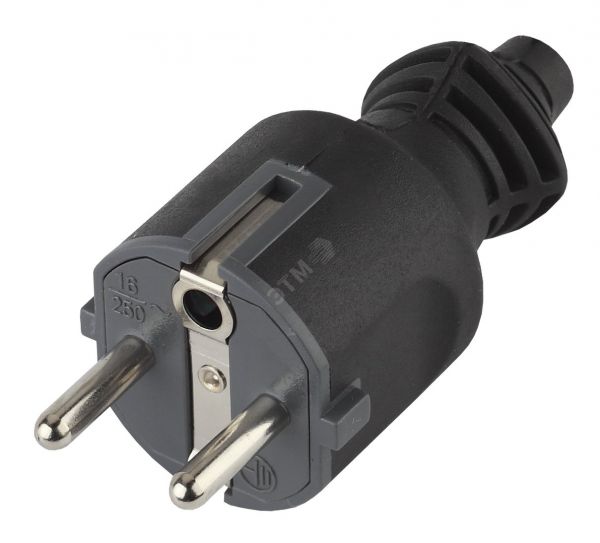 Вилка c/з 16A прямой ввод ПВХ оболочка черная 10/200/6000 V4B