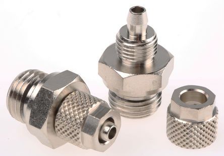 1020-6/4-1/4, RS PRO Threaded-to-Tube Pneumatic Fitting G 1/4 to Push In 6 mm, 15 bar, Переходник