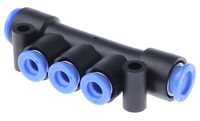 KM13-06-08-3, SMC 3 Outlet Ports PBT Pneumatic Manifold Tube-to-Tube Fitting, Push In 6 mm, Фитинг