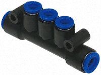 KM13-08-10-3, SMC 3 Outlet Ports PBT Pneumatic Manifold Tube-to-Tube Fitting, Push In 8 mm, Фитинг