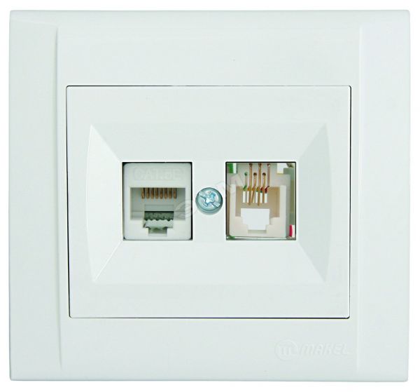 Defne Розетка компьютерная CAT5e + TF евро белая