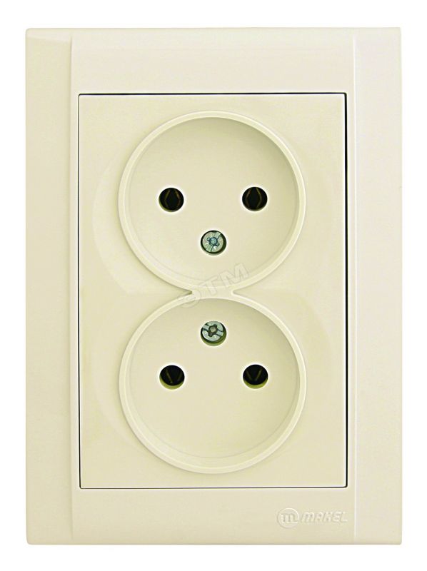 Defne Розетка двойная без заземления бежевая