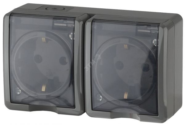 Розетка однофазная наружная (открытой установки) с заземлением без шторок серый 16А 250В IP54 винтовые клеммы 11-2403-03 Эра Эксперт