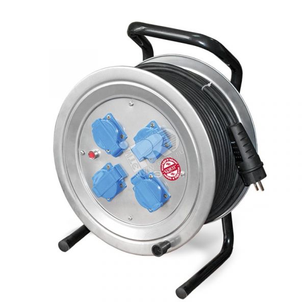 Удлинитель силовой Союз на металлической катушке 4 гнезда 4000 Вт защитная крышка КГ IP-44 50м