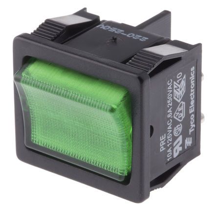 1634200-9, TE Connectivity Illuminated Double Pole Single Throw (DPST), On-Off Rocker Switch Panel Mount, Клавишный переключатель