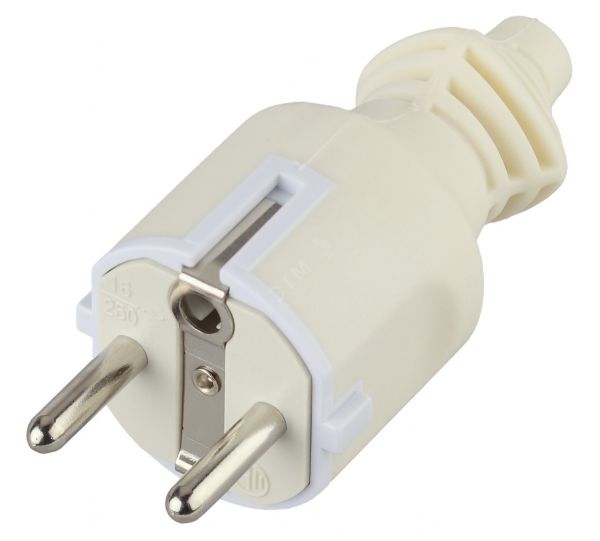 Вилка c/з 16A прямой ввод ПВХ оболочка белая 10/200/6000 V4W