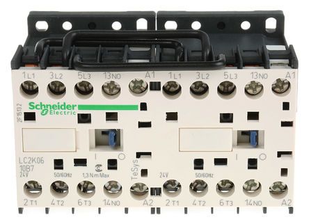 LC2K0610B7, Schneider Electric 3 Pole Reversing Reversing Contactor - 6 A, 24 V ac Coil, TeSys K, 3NO, 3 kW, Контактор