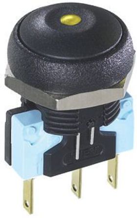 IRR7Z222LOY, APEM Single Pole Double Throw (SPDT) Momentary Yellow LED Push Button Switch, IP67, 16 (Dia.)mm, Panel Mount, 250V ac, Кнопочный переключатель